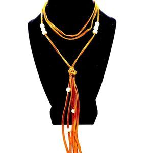 LEATHER & real pearl surfer beach necklace